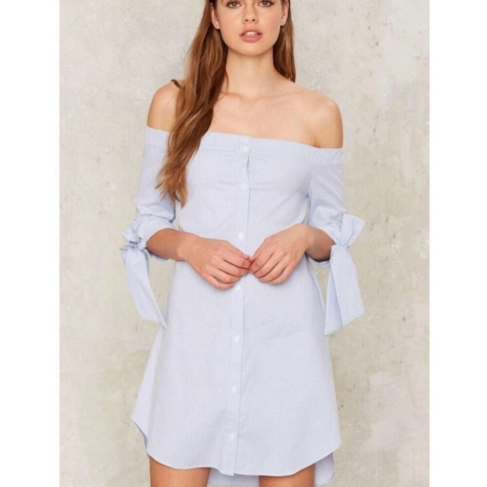 English Factory Sasha off the shoulder striped shirt mini dress small